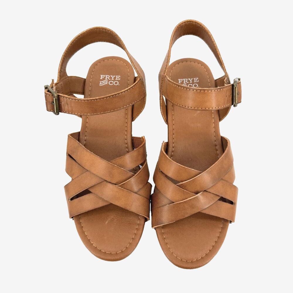 Frye & Co Galia Womens 7M Brown Strappy Platform Block Heel Sandals